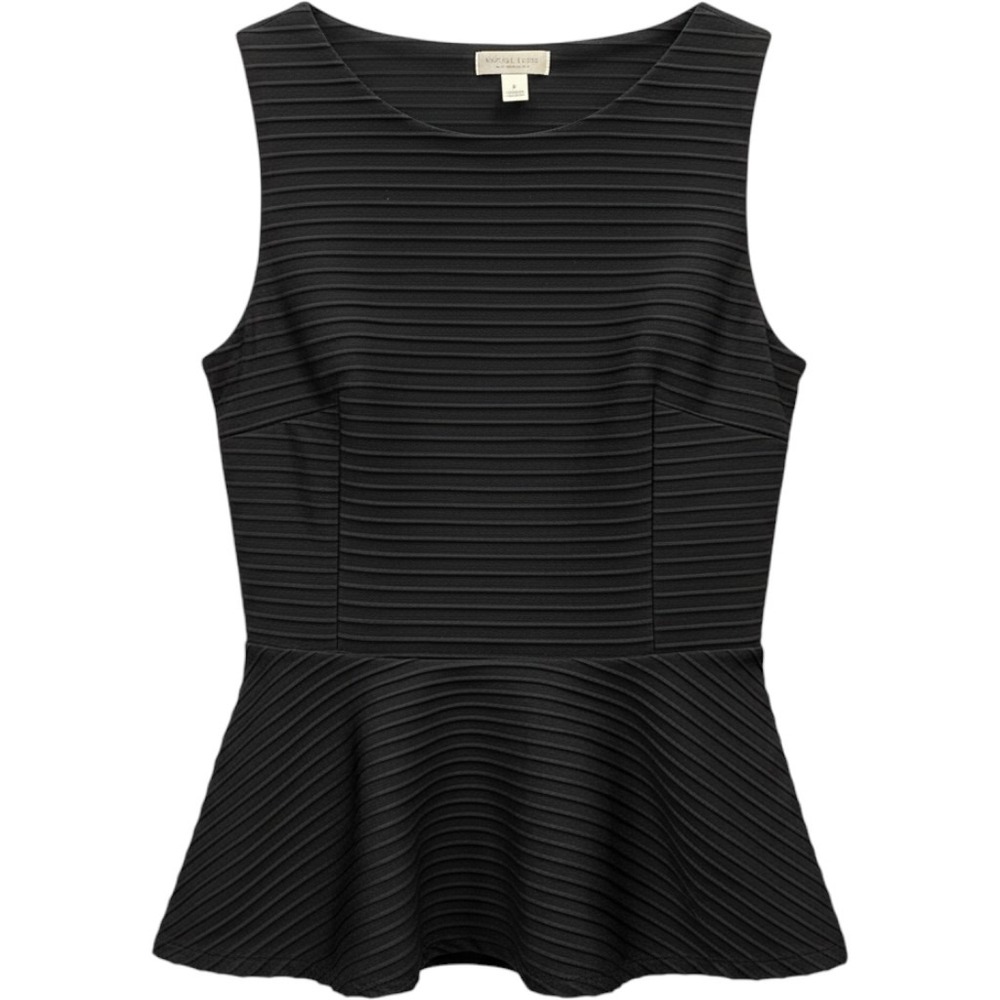 Bisou Bisou Michele Bohbot Black Ribbed Peplum Sleeveless Top Blouse L